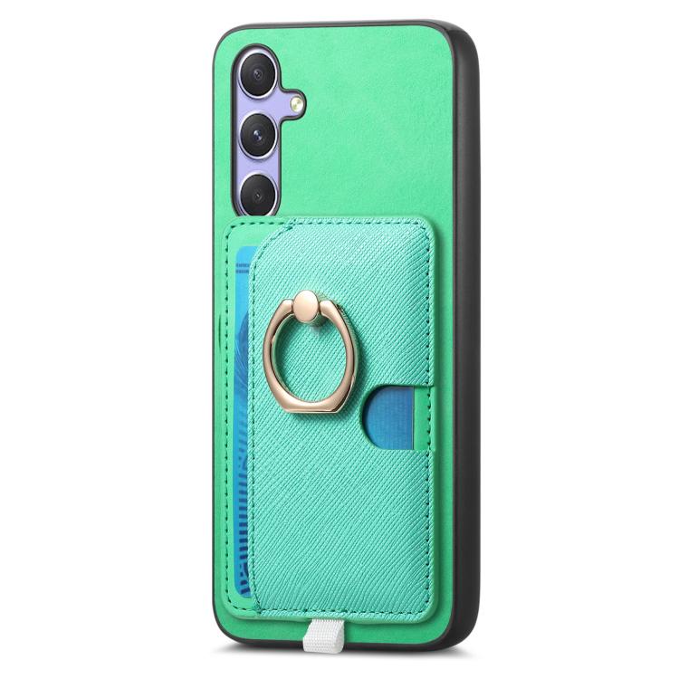 For Samsung Galaxy S23+ 5G Retro Cross Leather Ring Side Insert Card Bag MagSafe Phone Case