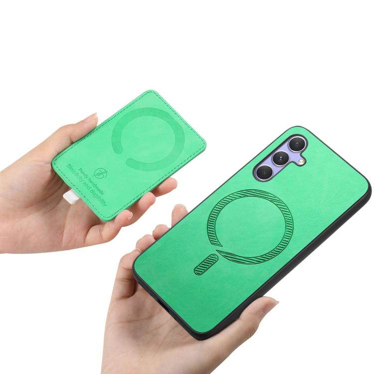 For Samsung Galaxy S23+ 5G Retro Cross Leather Ring Side Insert Card Bag MagSafe Phone Case