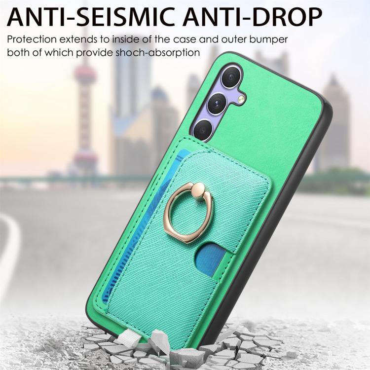 For Samsung Galaxy S23+ 5G Retro Cross Leather Ring Side Insert Card Bag MagSafe Phone Case