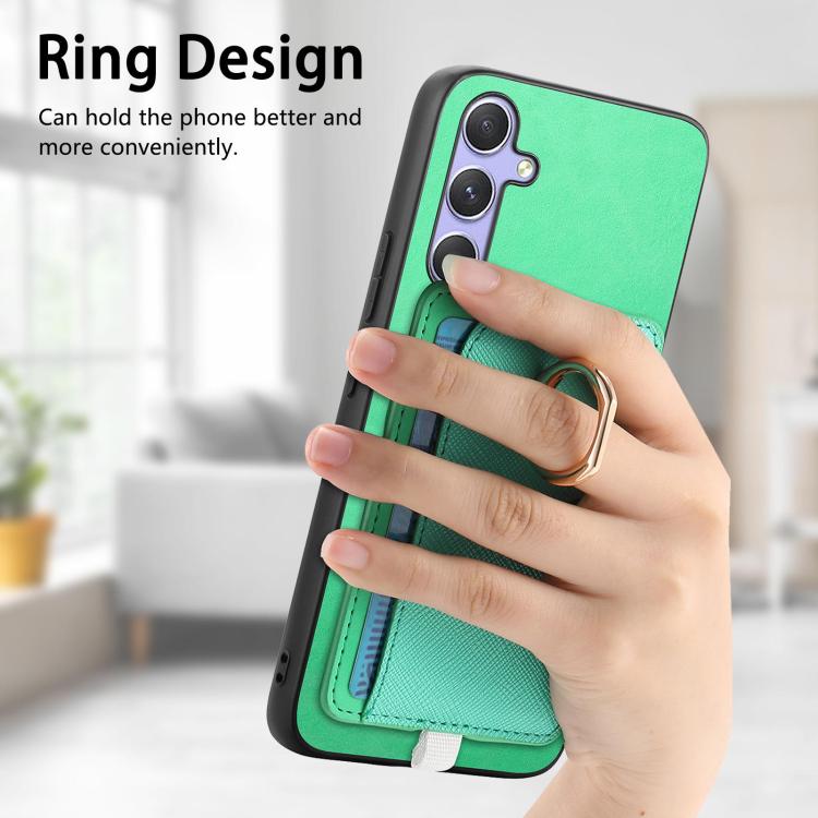 For Samsung Galaxy S23+ 5G Retro Cross Leather Ring Side Insert Card Bag MagSafe Phone Case