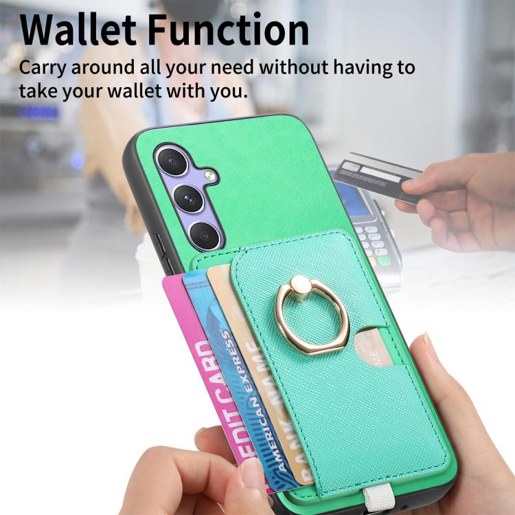 For Samsung Galaxy S23+ 5G Retro Cross Leather Ring Side Insert Card Bag MagSafe Phone Case