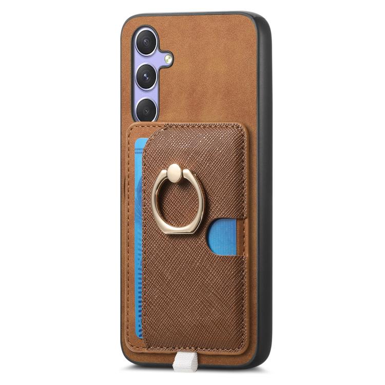 For Samsung Galaxy S23+ 5G Retro Cross Leather Ring Side Insert Card Bag MagSafe Phone Case