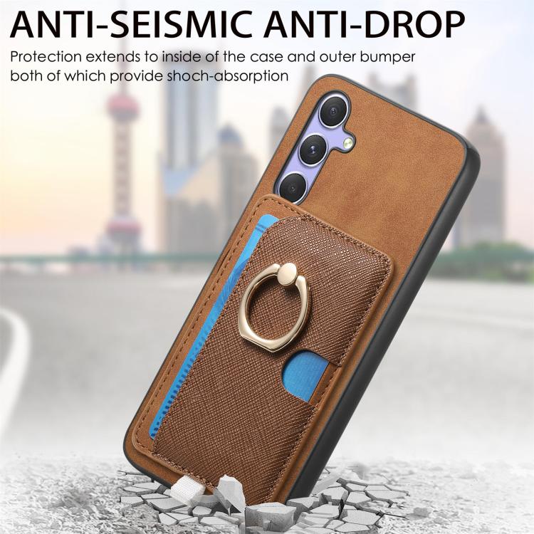 For Samsung Galaxy S23+ 5G Retro Cross Leather Ring Side Insert Card Bag MagSafe Phone Case