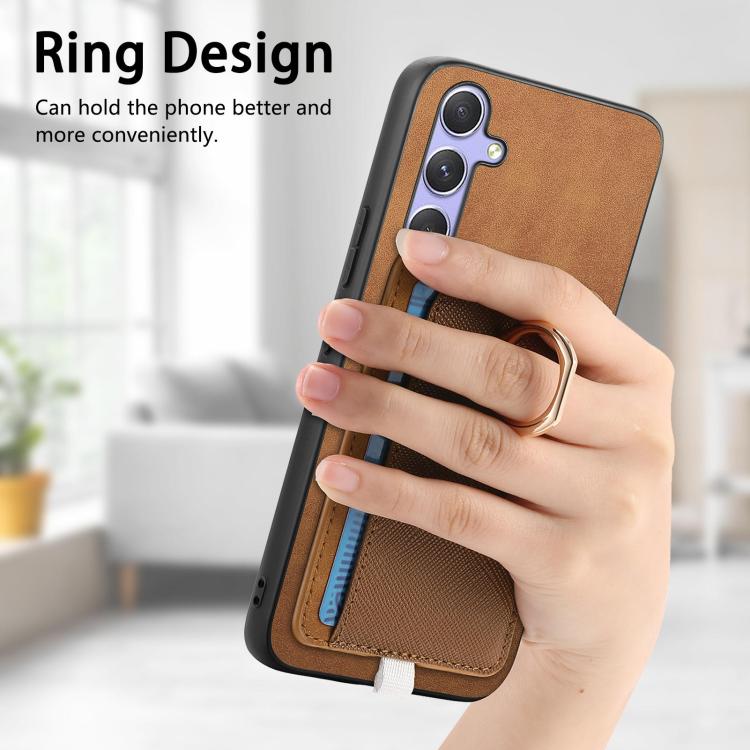 For Samsung Galaxy S23+ 5G Retro Cross Leather Ring Side Insert Card Bag MagSafe Phone Case
