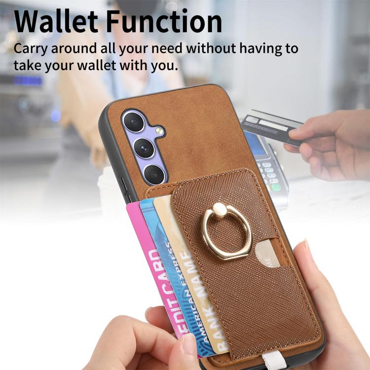 For Samsung Galaxy S23+ 5G Retro Cross Leather Ring Side Insert Card Bag MagSafe Phone Case