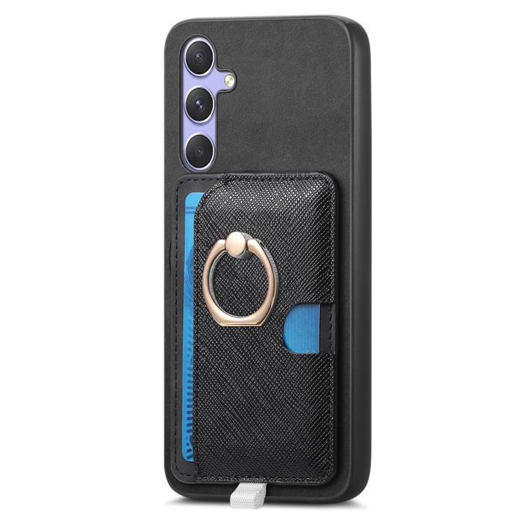 For Samsung Galaxy S23+ 5G Retro Cross Leather Ring Side Insert Card Bag MagSafe Phone Case