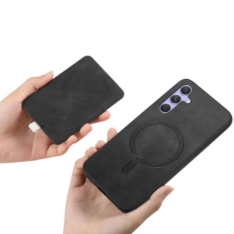 For Samsung Galaxy S23+ 5G Retro Cross Leather Ring Side Insert Card Bag MagSafe Phone Case