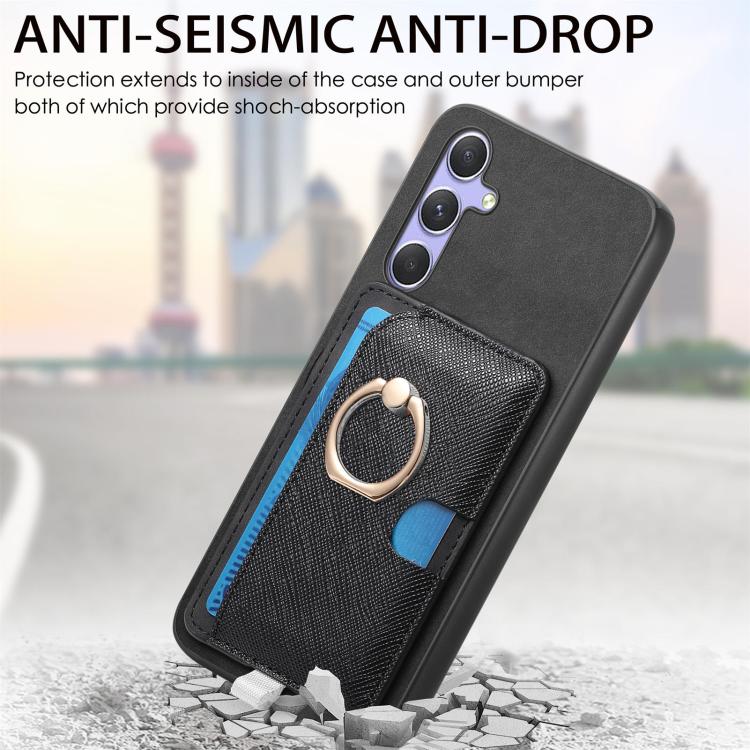 For Samsung Galaxy S23+ 5G Retro Cross Leather Ring Side Insert Card Bag MagSafe Phone Case