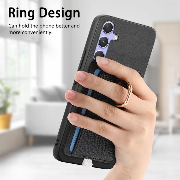 For Samsung Galaxy S23+ 5G Retro Cross Leather Ring Side Insert Card Bag MagSafe Phone Case