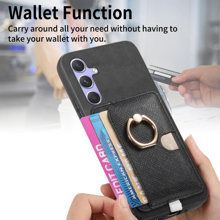 For Samsung Galaxy S23+ 5G Retro Cross Leather Ring Side Insert Card Bag MagSafe Phone Case