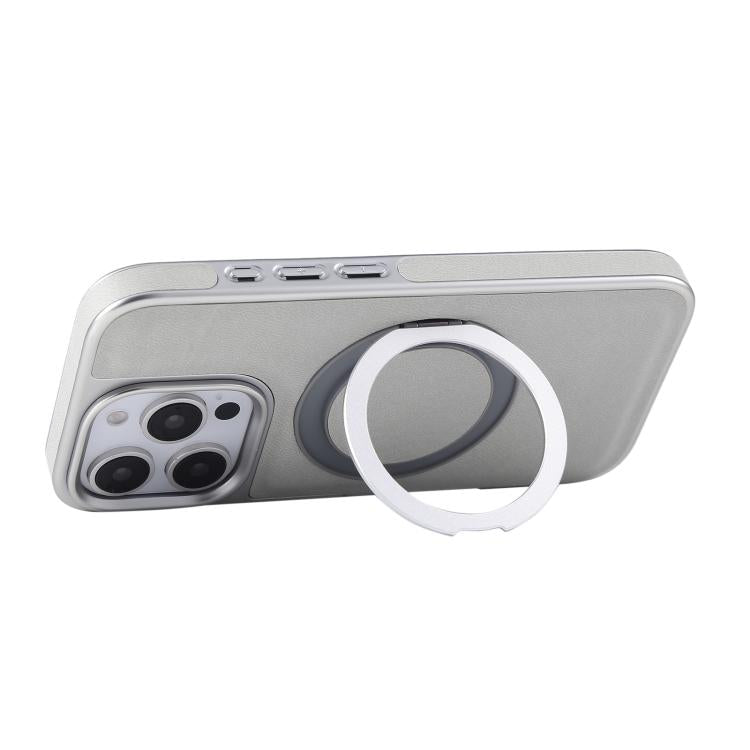 For iPhone 13 Pro Plated Leather Grain Rotation MagSafe Holder Phone Case