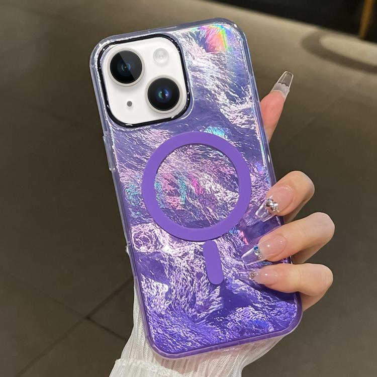 For iPhone 14 Plating Gradient Glacier Texture MagSafe Phone Case