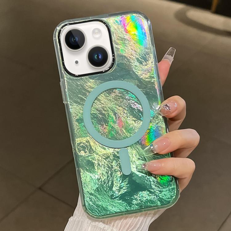 For iPhone 14 Plus Plating Gradient Glacier Texture MagSafe Phone Case