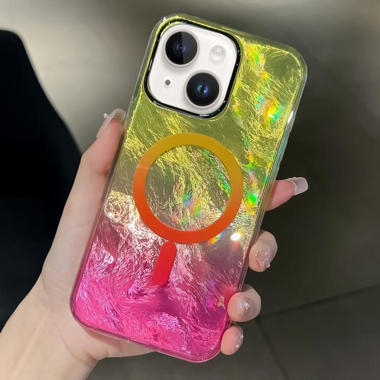 For iPhone 15 Plating Gradient Glacier Texture MagSafe Phone Case