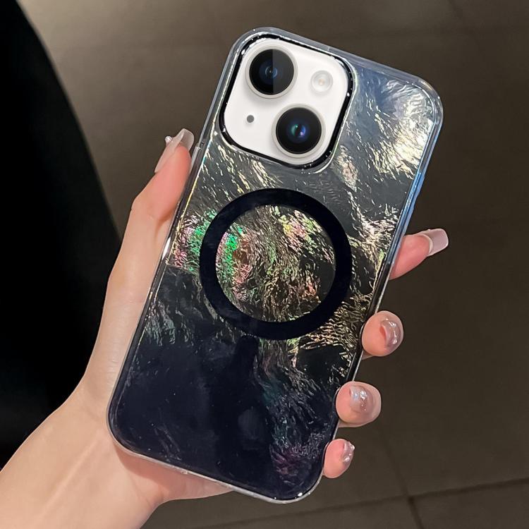 For iPhone 15 Plus Plating Gradient Glacier Texture MagSafe Phone Case