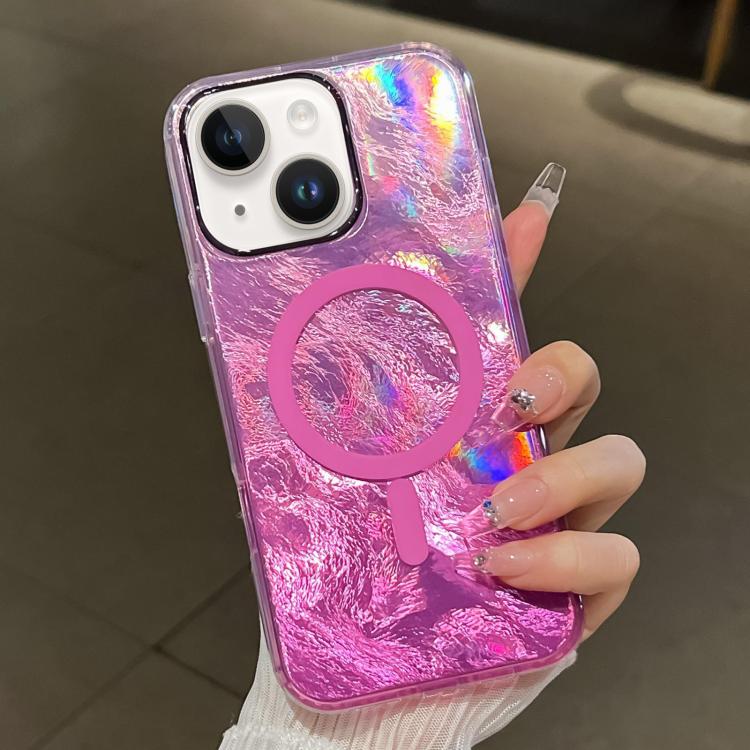 For iPhone 15 Plus Plating Gradient Glacier Texture MagSafe Phone Case