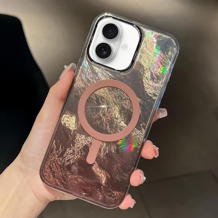 For iPhone 16 Plus Plating Gradient Glacier Texture MagSafe Phone Case