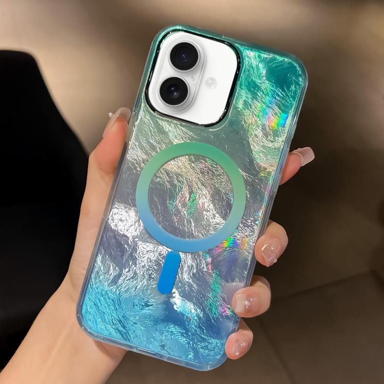 For iPhone 16 Plating Gradient Glacier Texture MagSafe Phone Case