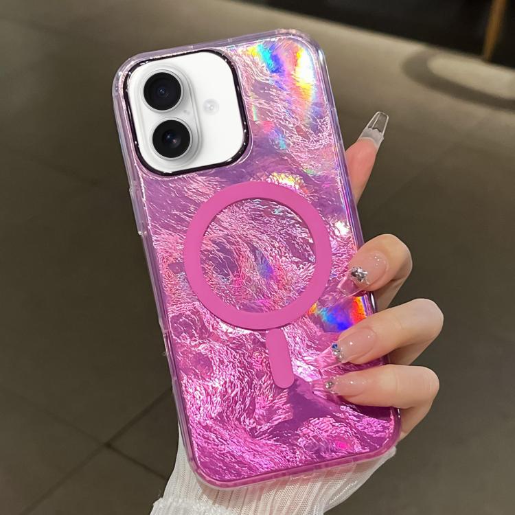 For iPhone 16 Plating Gradient Glacier Texture MagSafe Phone Case