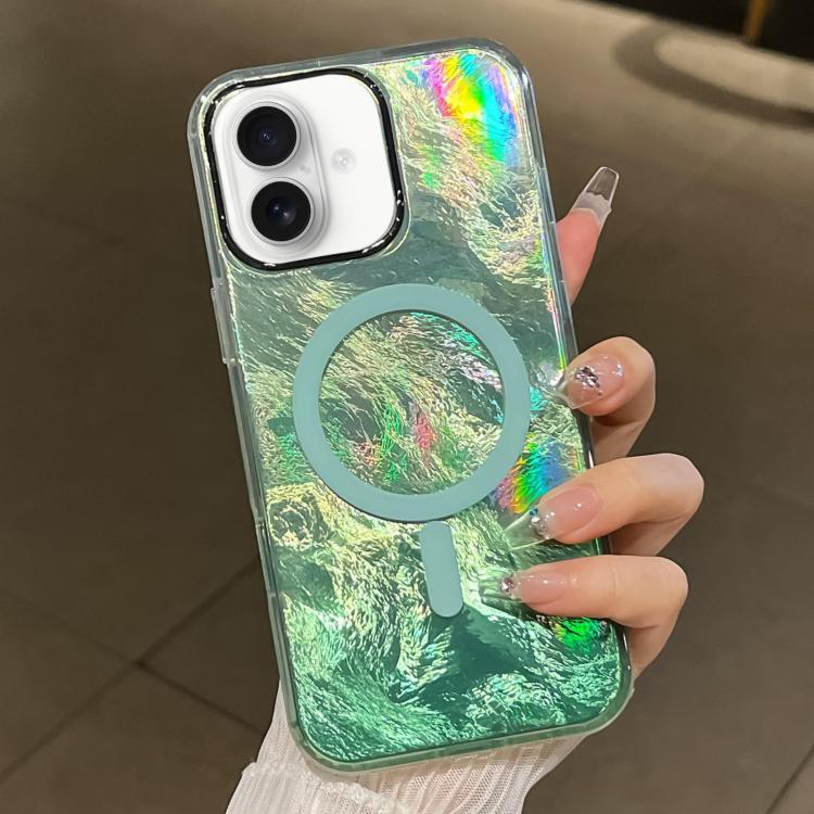 For iPhone 16 Plating Gradient Glacier Texture MagSafe Phone Case