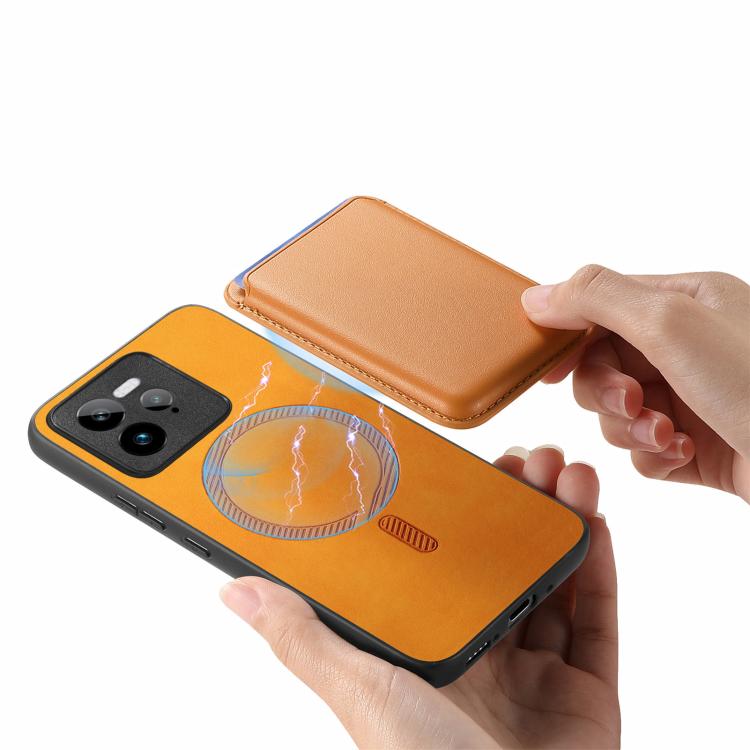 For Realme GT5 5G Retro Magsafe Card Bag PU Back Cover Phone Case