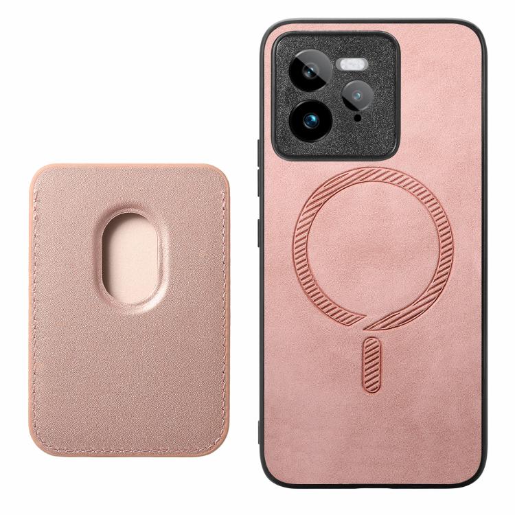 For Realme GT5 5G Retro Magsafe Card Bag PU Back Cover Phone Case