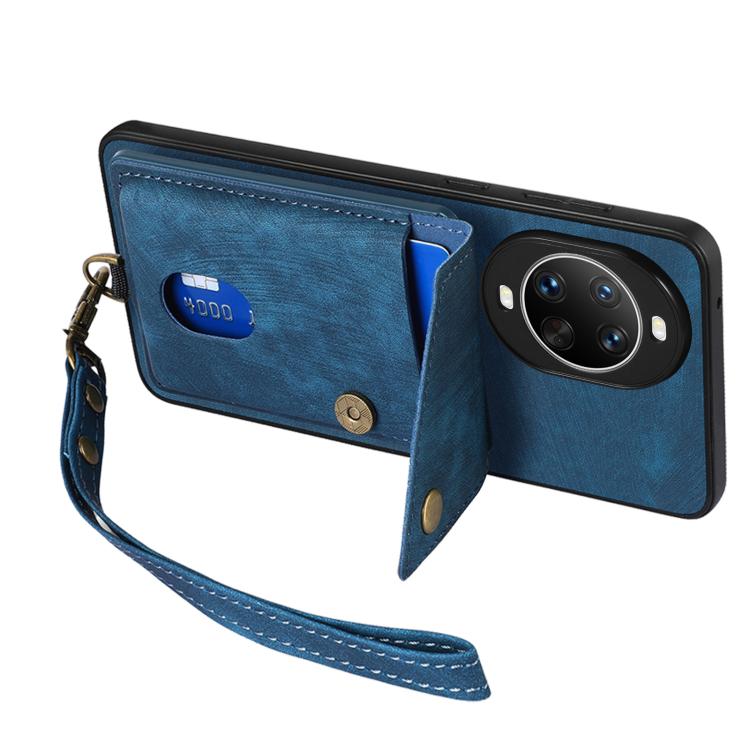 For Huawei nova 14 Retro Card Wallet Fold Leather Phone Case with Strap
