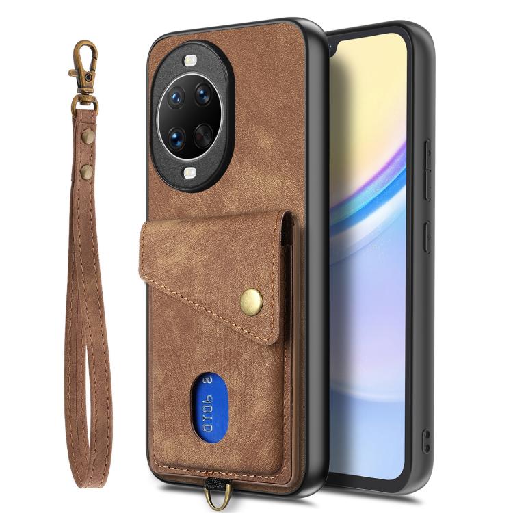 For Huawei nova 14 Retro Card Wallet Fold Leather Phone Case with Strap