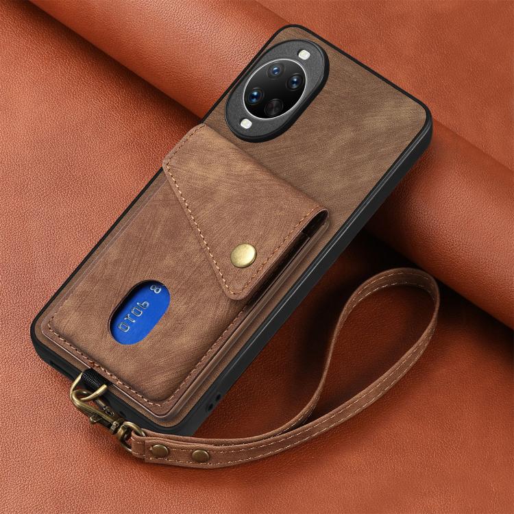 For Huawei nova 14 Retro Card Wallet Fold Leather Phone Case with Strap