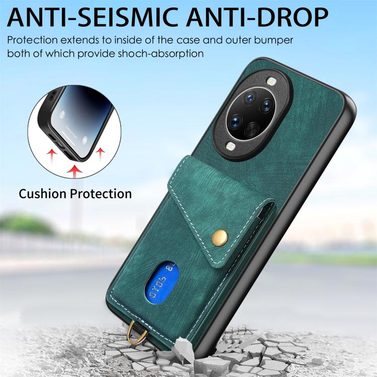 For Huawei nova 14 Retro Card Wallet Fold Leather Phone Case with Strap