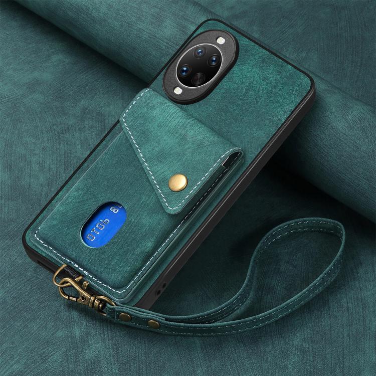 For Huawei nova 14 Retro Card Wallet Fold Leather Phone Case with Strap