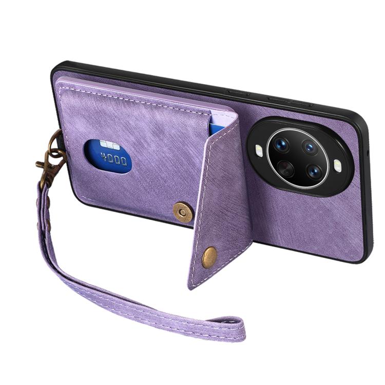 For Huawei nova 14 Retro Card Wallet Fold Leather Phone Case with Strap