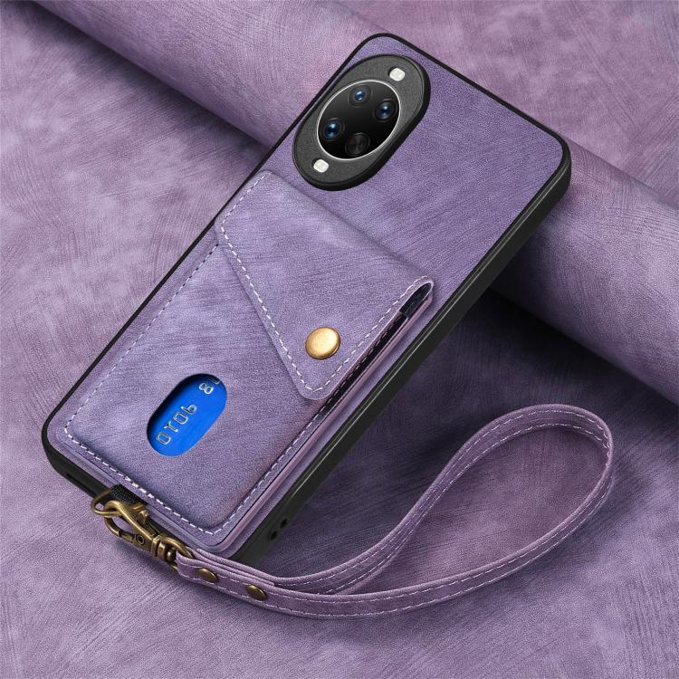 For Huawei nova 14 Retro Card Wallet Fold Leather Phone Case with Strap