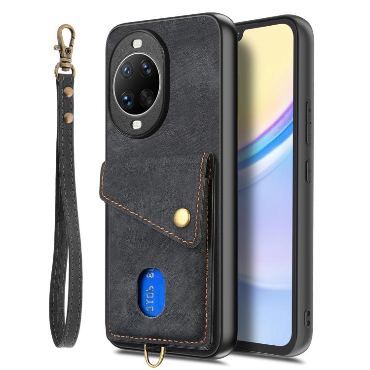 For Huawei nova 14 Pro Retro Card Wallet Fold Leather Phone Case with Strap