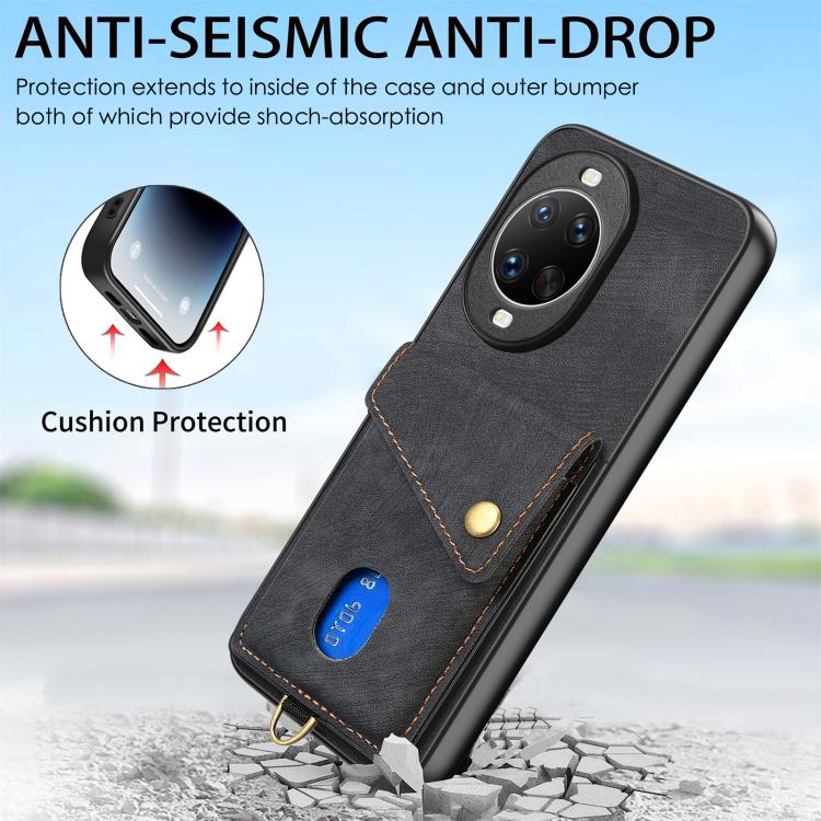 For Huawei nova 14 Pro Retro Card Wallet Fold Leather Phone Case with Strap