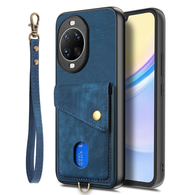 For Huawei nova 14 Pro Retro Card Wallet Fold Leather Phone Case with Strap