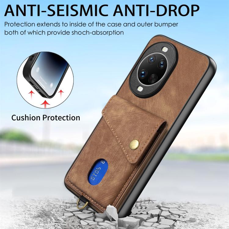 For Huawei nova 14 Pro Retro Card Wallet Fold Leather Phone Case with Strap