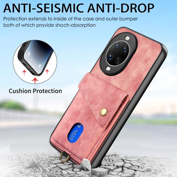 For Huawei nova 14 Pro Retro Card Wallet Fold Leather Phone Case with Strap