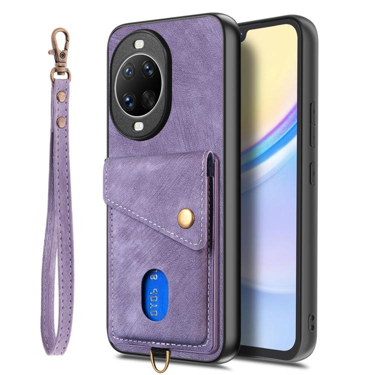 For Huawei nova 14 Pro Retro Card Wallet Fold Leather Phone Case with Strap