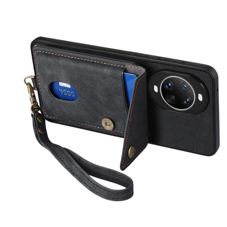 For Huawei nova 14 Ultra Retro Card Wallet Fold Leather Phone Case with Strap