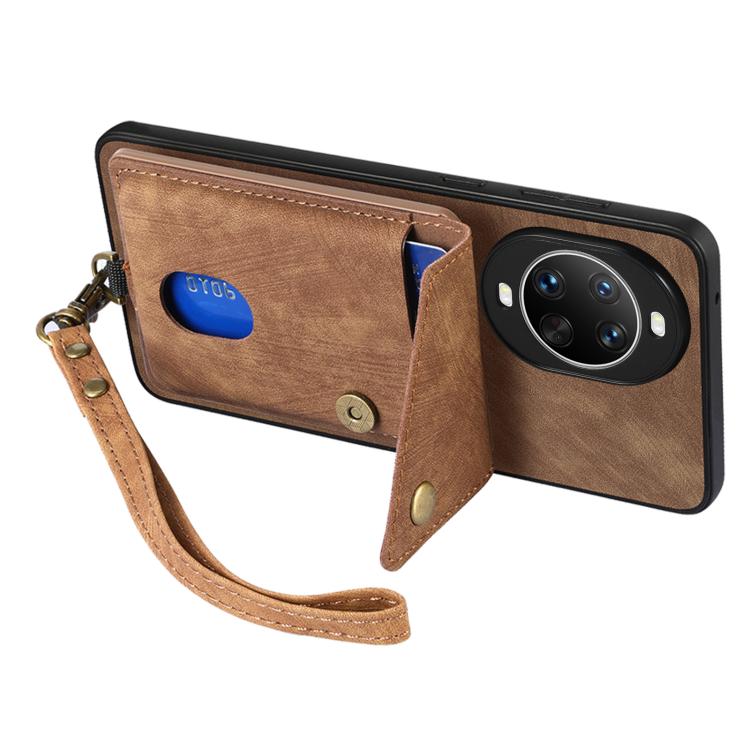 For Huawei nova 14 Ultra Retro Card Wallet Fold Leather Phone Case with Strap