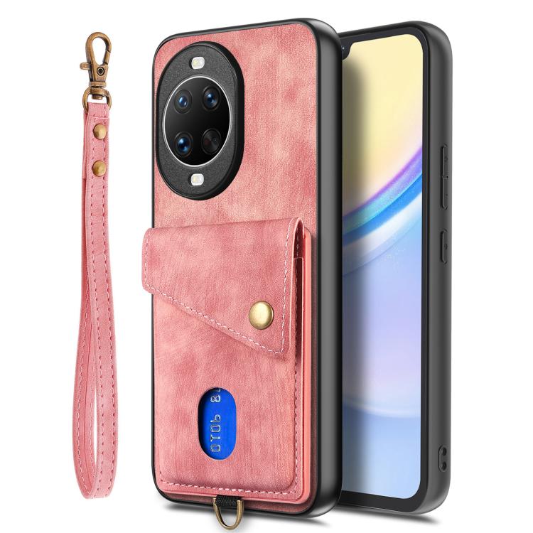 For Huawei nova 14 Ultra Retro Card Wallet Fold Leather Phone Case with Strap