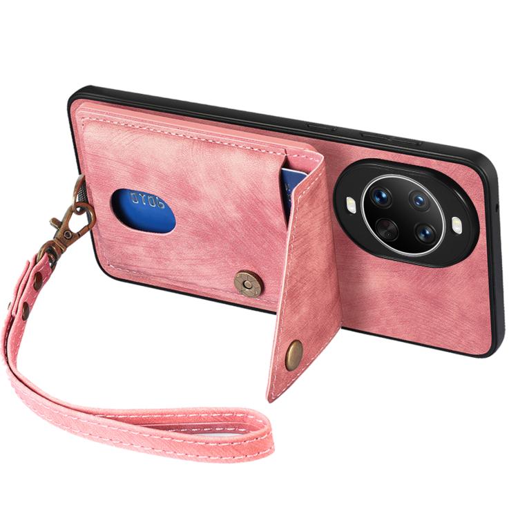 For Huawei nova 14 Ultra Retro Card Wallet Fold Leather Phone Case with Strap