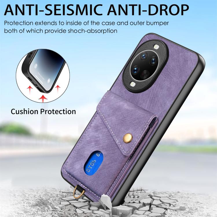 For Huawei nova 14 Ultra Retro Card Wallet Fold Leather Phone Case with Strap