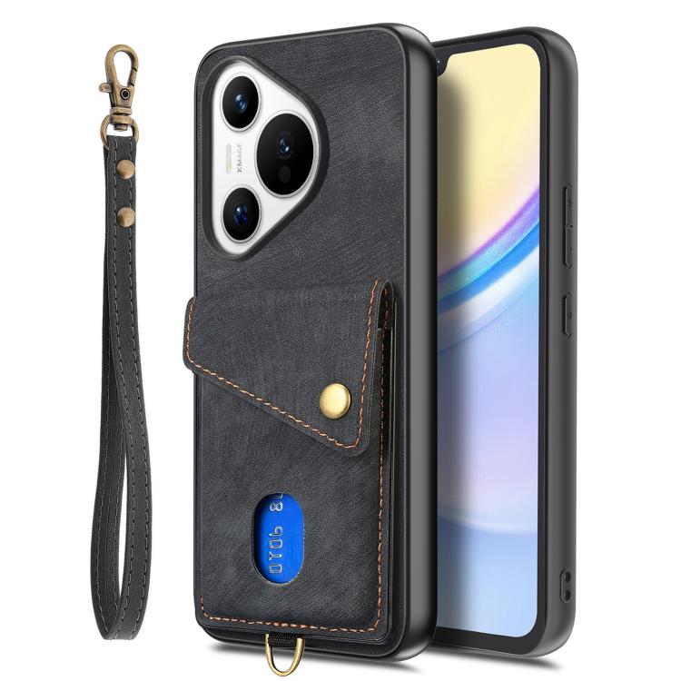 For Huawei Pura 70 Retro Card Wallet Fold Leather Phone Case with Strap