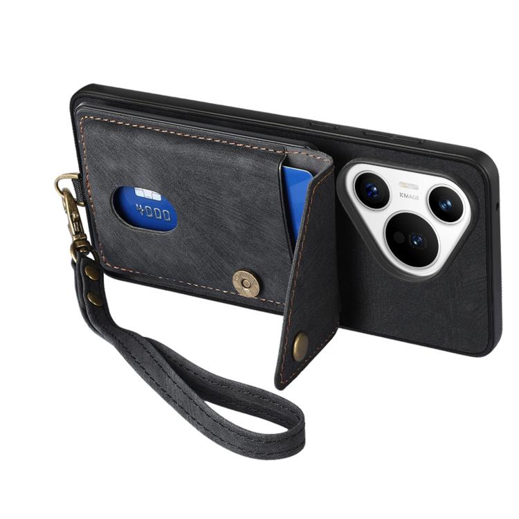 For Huawei Pura 70 Retro Card Wallet Fold Leather Phone Case with Strap