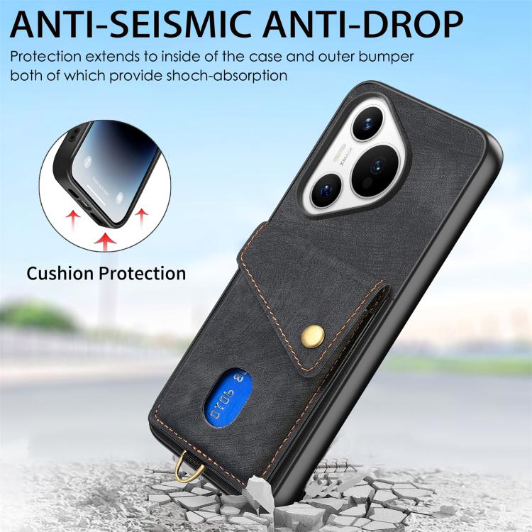 For Huawei Pura 70 Retro Card Wallet Fold Leather Phone Case with Strap
