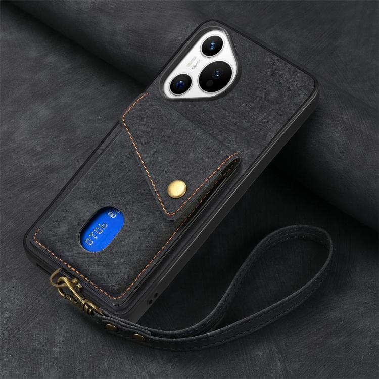 For Huawei Pura 70 Retro Card Wallet Fold Leather Phone Case with Strap