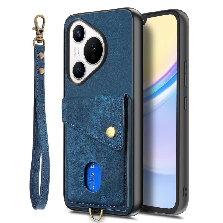 For Huawei Pura 70 Retro Card Wallet Fold Leather Phone Case with Strap