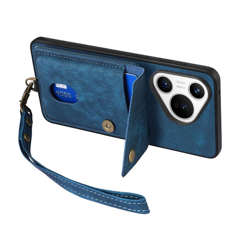 For Huawei Pura 70 Retro Card Wallet Fold Leather Phone Case with Strap